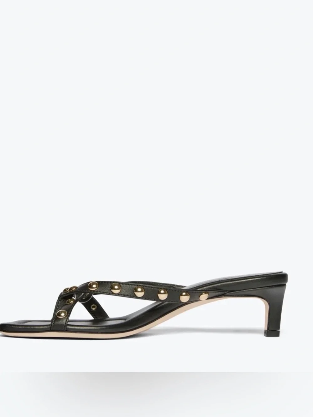 EUC Freda Salvador Elaine Heeled Sandal in Black Napa with Gold Studs size 7